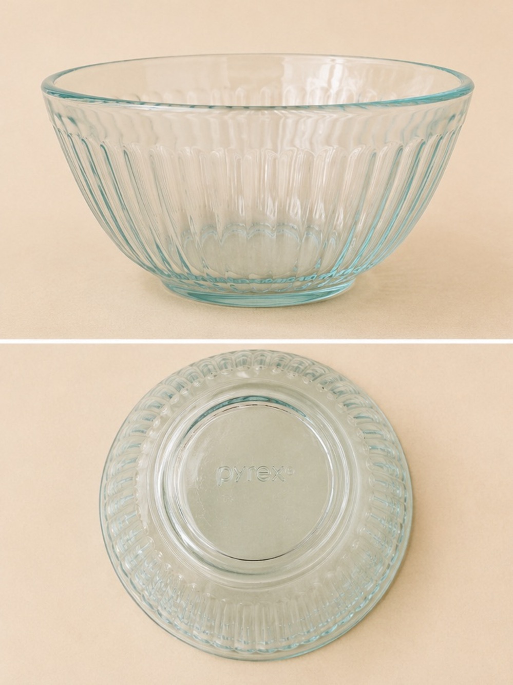 Clear Aqua Pyrex Ribbed Glass Bowl